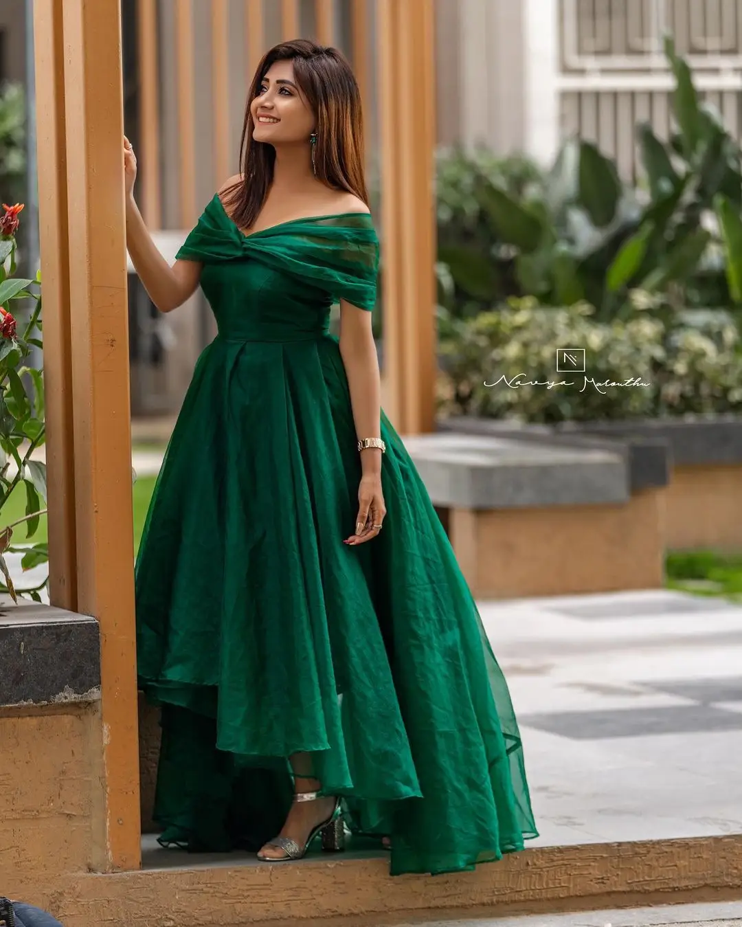 Vasanthi Krishnan Wearing Green Gown